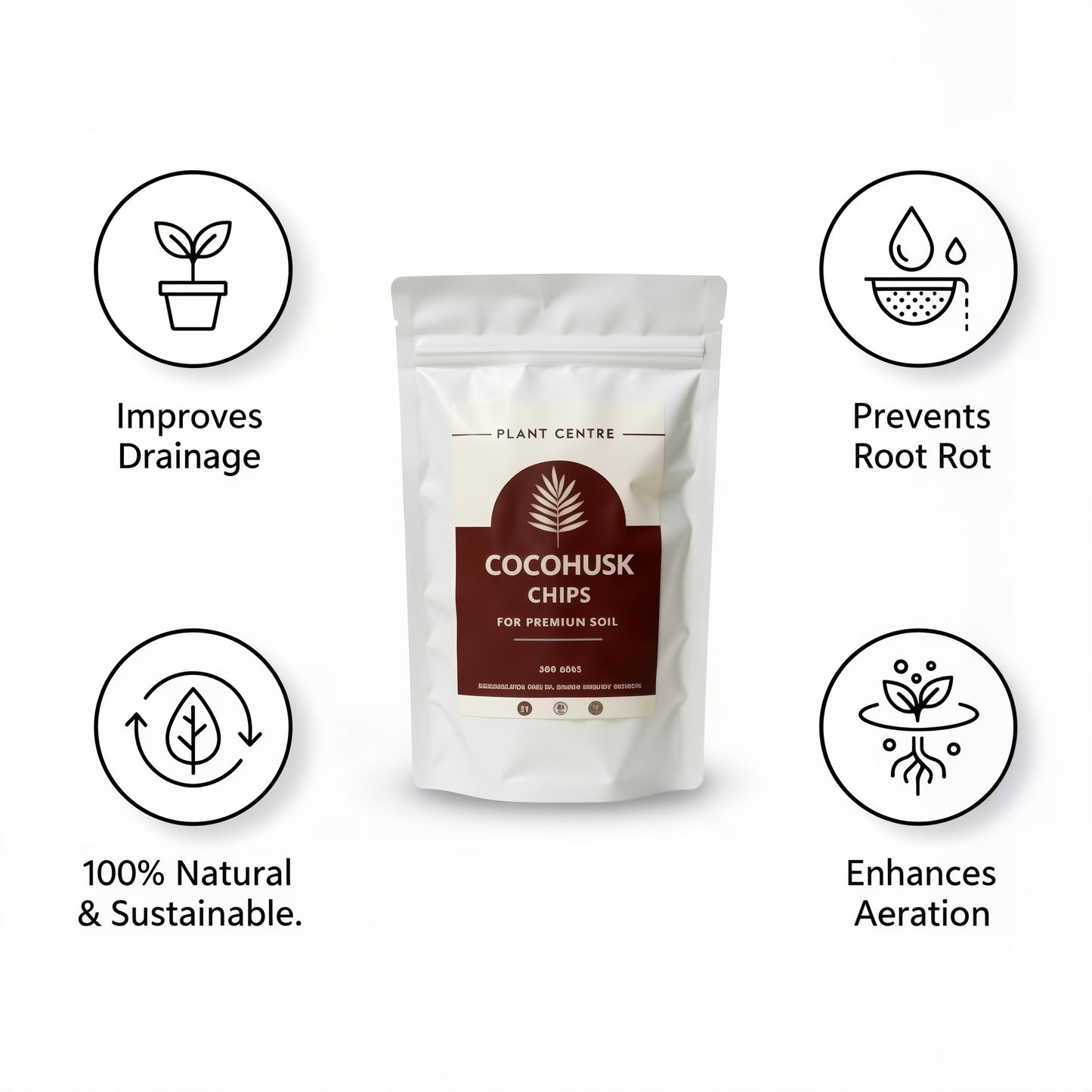 Cocohusk Chips packaging with benefits listed on a white background