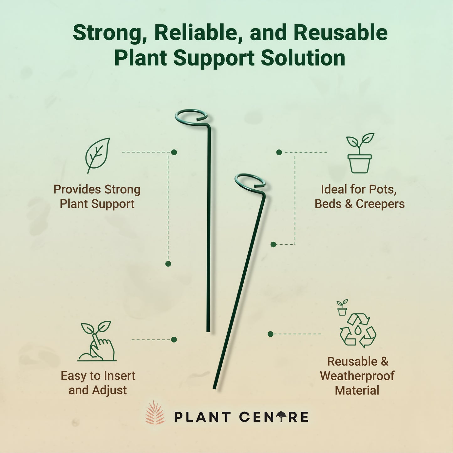 Plant Supporter Garden Stakes (Set of 10) | Metal Plant Support Sticks for Garden and Pots | Plant Centre