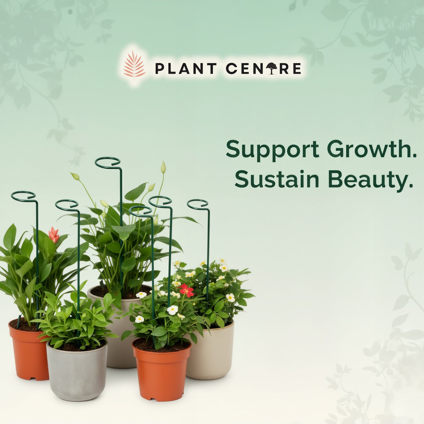 Plant Supporter Garden Stakes (Set of 10) | Metal Plant Support Sticks for Garden and Pots | Plant Centre