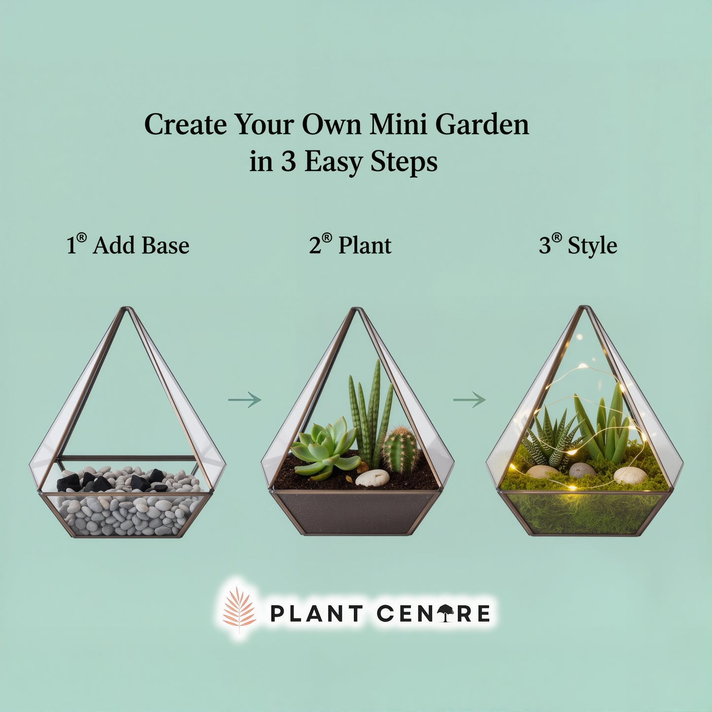 Triangle Shaped Terrarium | Elegant Glass Terrarium with Metal Frame for Succulents | Plant Centre