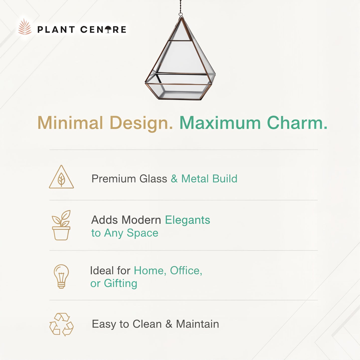 Triangle Shaped Terrarium | Elegant Glass Terrarium with Metal Frame for Succulents | Plant Centre