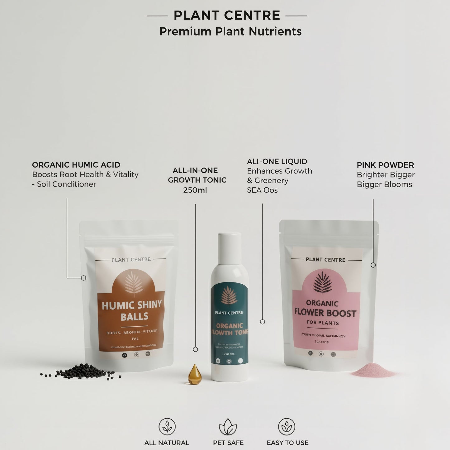 Growth & Flowering Boosters Combo | Organic Plant Food Set with Growth Tonic, Humic Balls & Flower Boost | Plant Centre