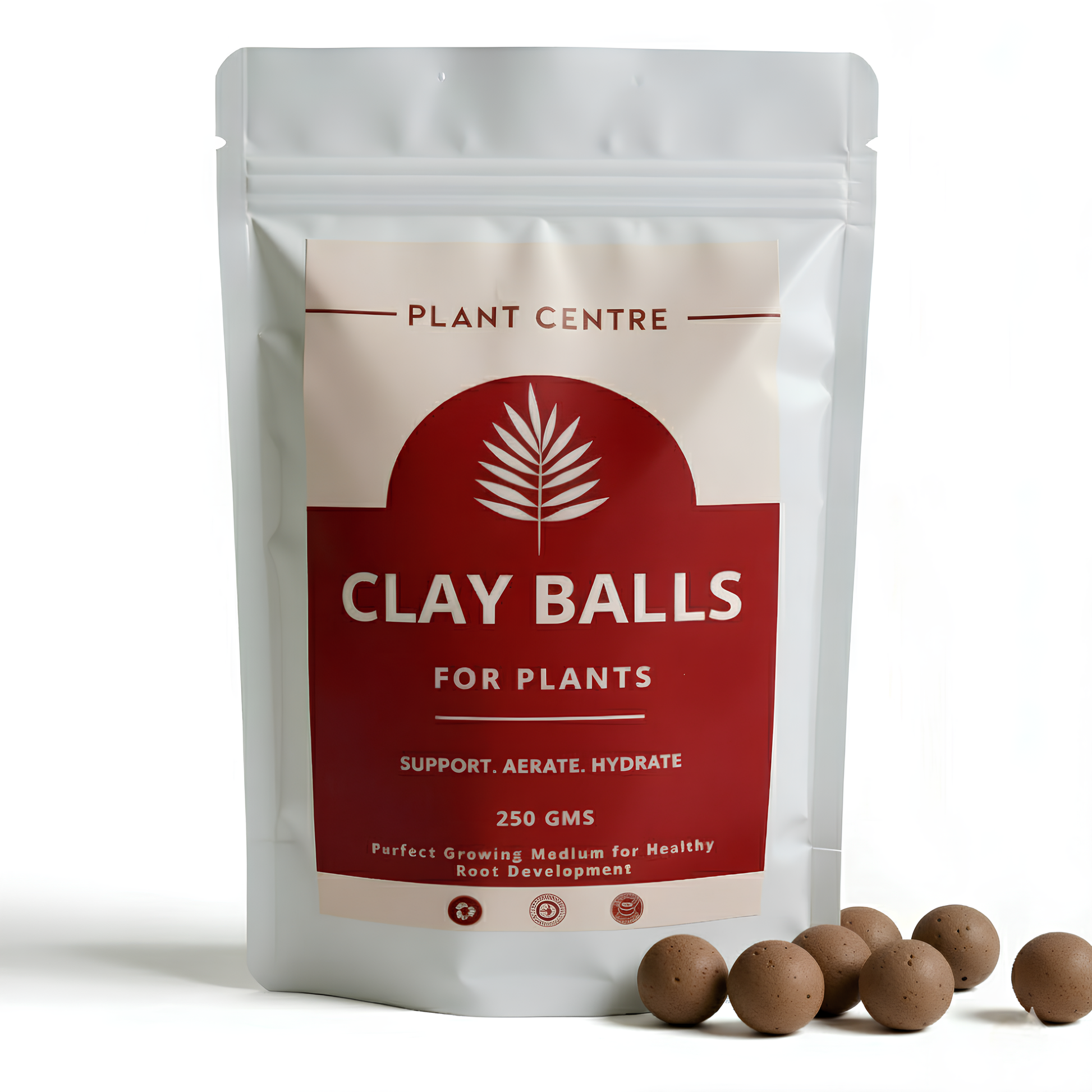 Package of clay balls for plants with a white background