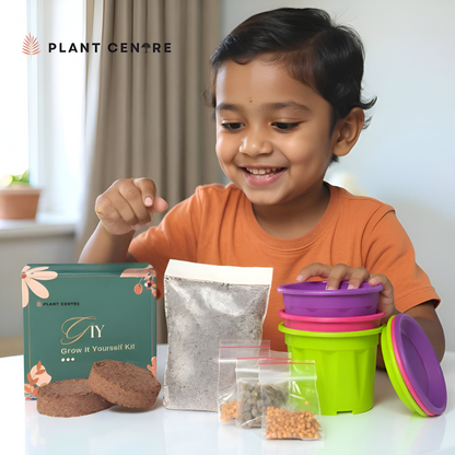 DIY Set of 3 Grow Kit for Kids, Children - Grow It Yourself Kit - Set of 3 Pots and 3 Seeds