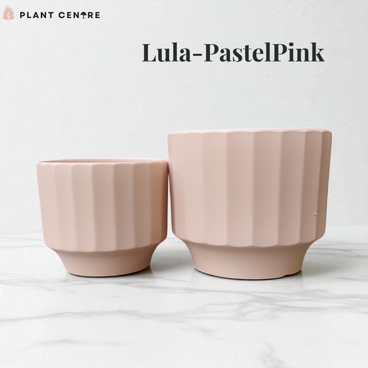 Two pastel pink plant pots on a white background with 'Plant Centre' branding.