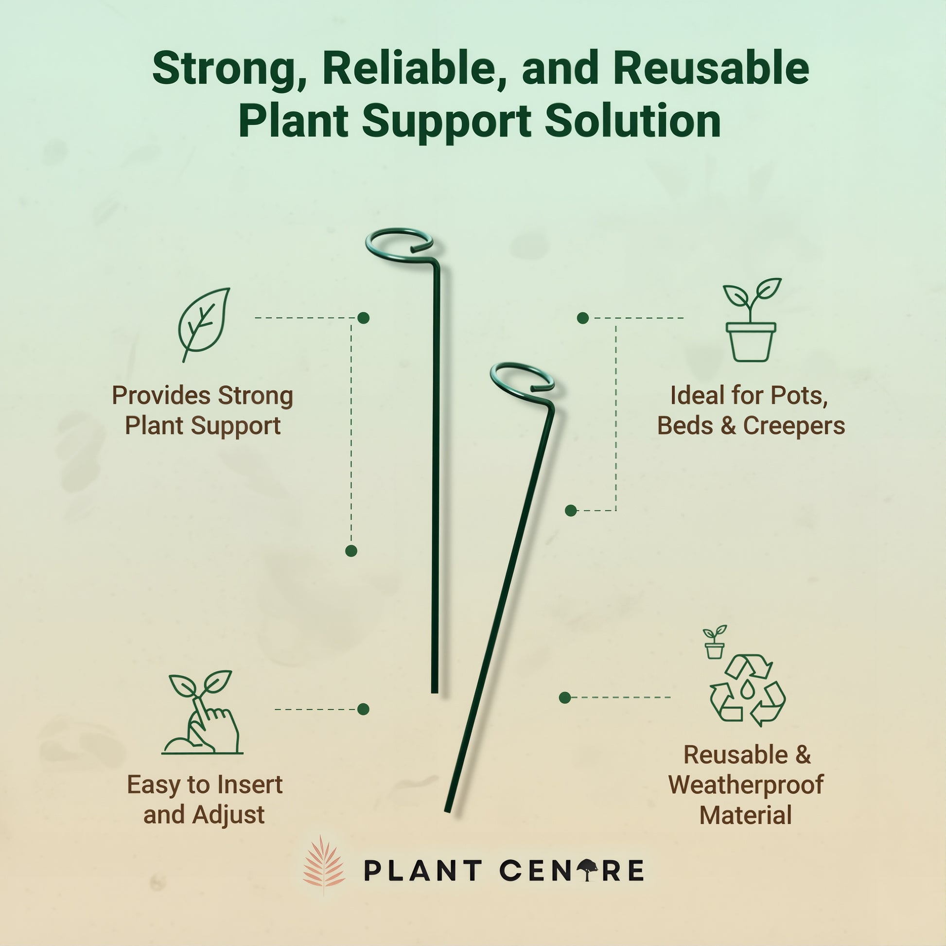 Plant Supporter Garden Stakes (Set of 10) | Metal Plant Support Sticks for Garden and Pots | Plant Centre