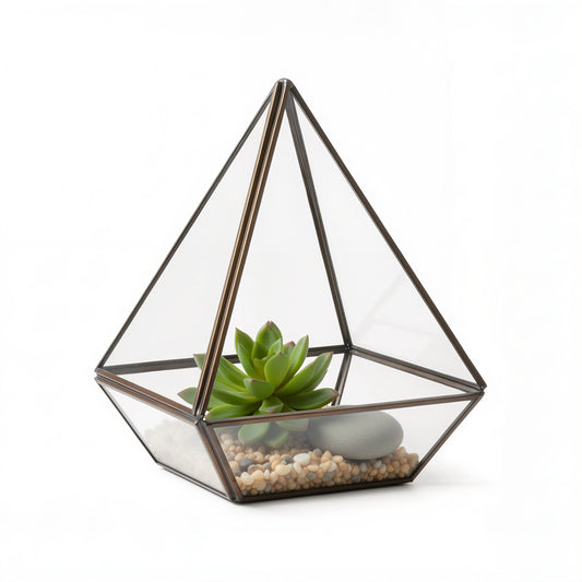 Triangle Shaped Terrarium | Elegant Glass Terrarium with Metal Frame for Succulents | Plant Centre