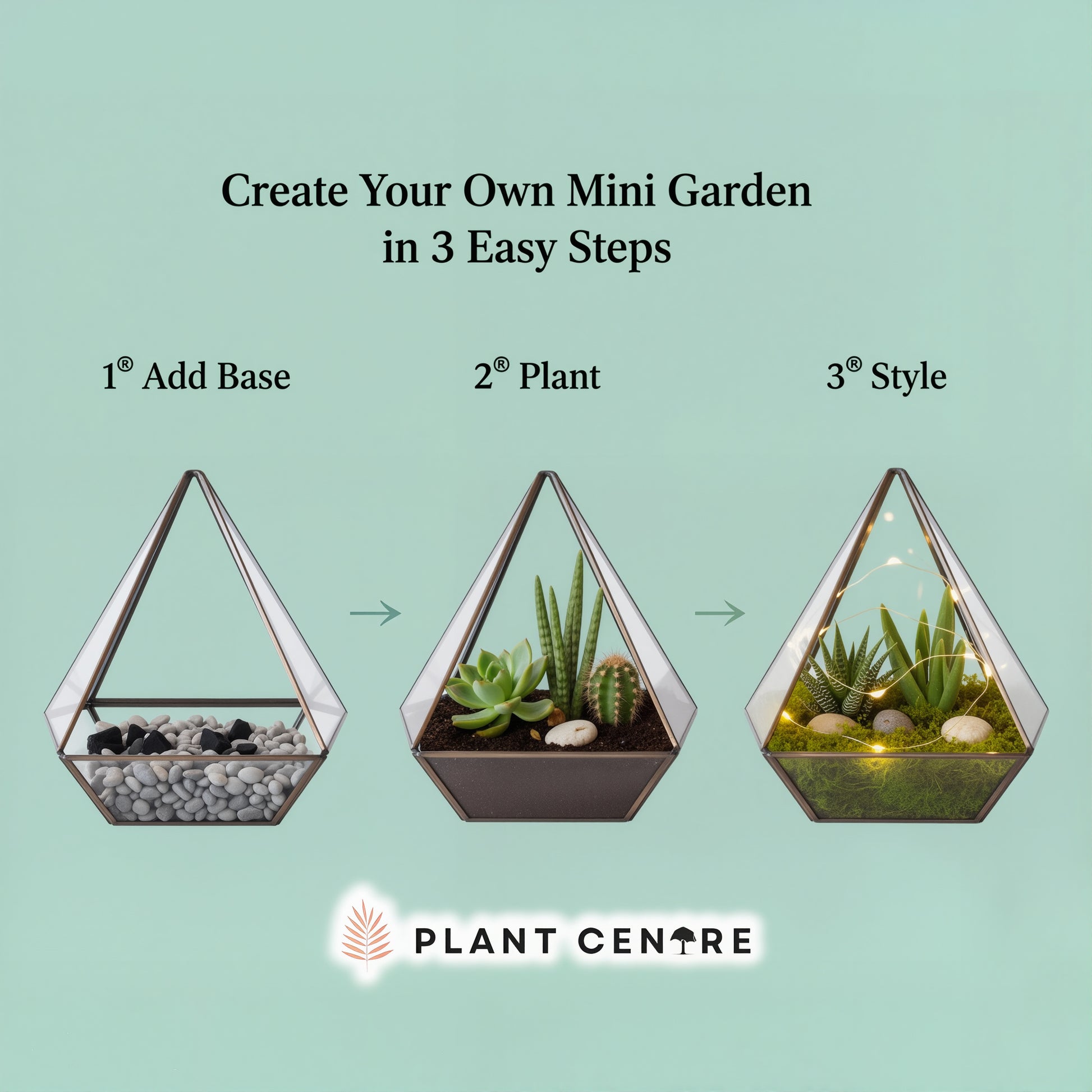 Triangle Shaped Terrarium | Elegant Glass Terrarium with Metal Frame for Succulents | Plant Centre