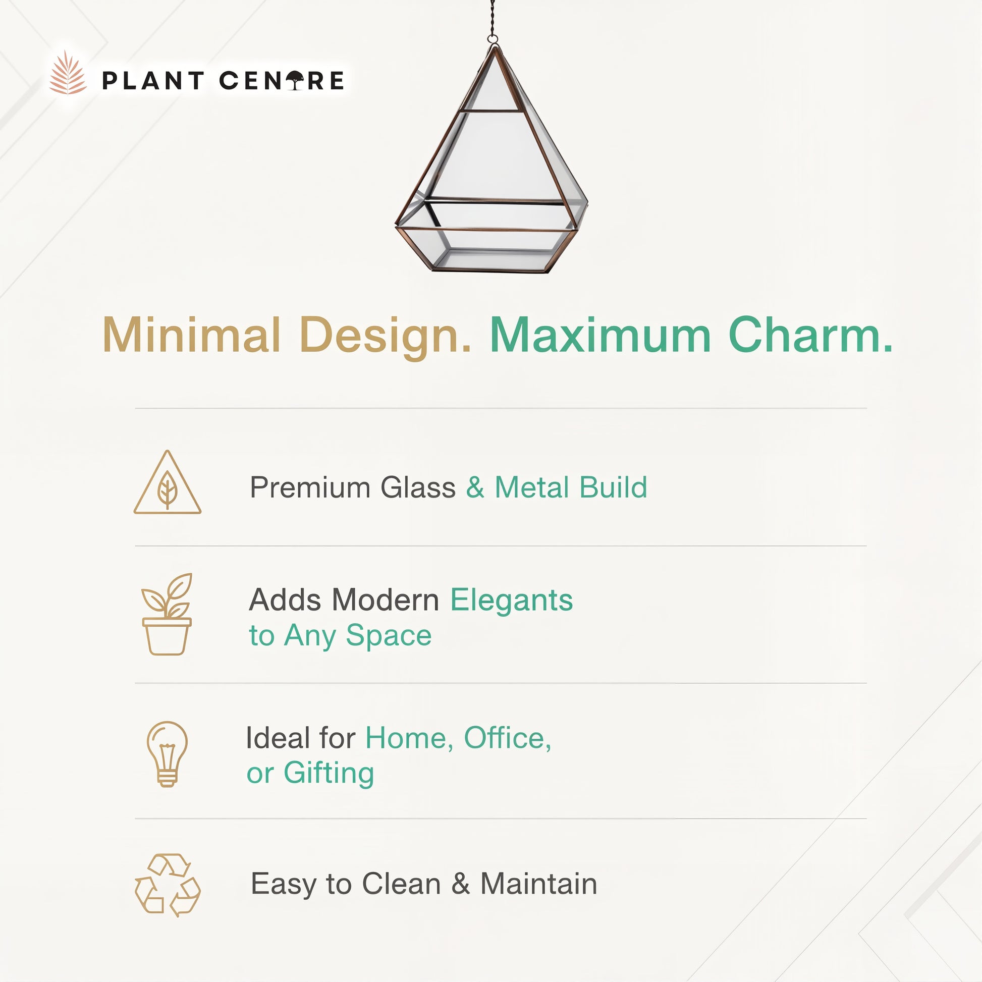 Triangle Shaped Terrarium | Elegant Glass Terrarium with Metal Frame for Succulents | Plant Centre