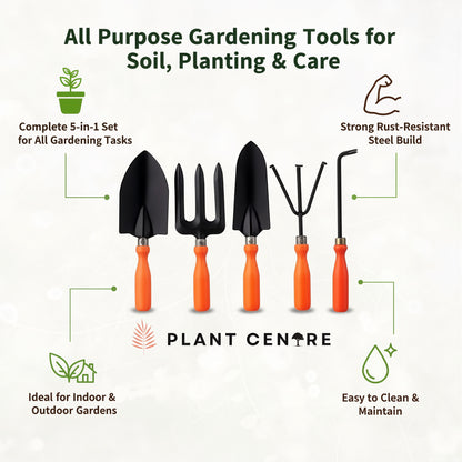 Set of 5 Garden Tools | Complete Gardening Kit with Hand Trowel, Fork, and Weeder