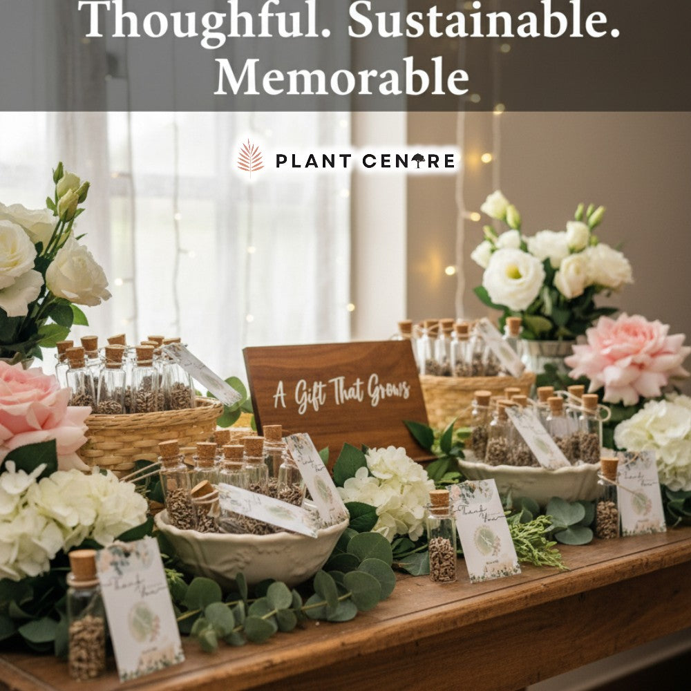 Display of plants and gardening items with 'Plant Centre' branding.