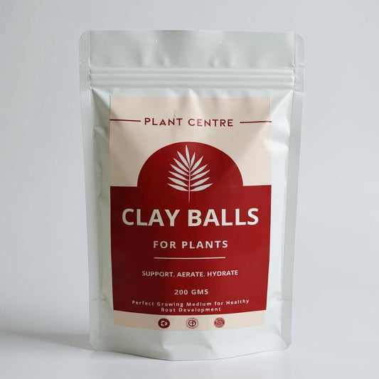 Package of clay balls for plants with a red and beige label on a white background